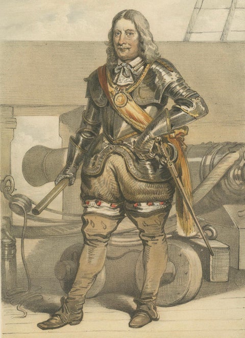Jan Evertsen, Dutch Admiral in Battle Dress, Hand-Colored Lithograph, ca.1850, close-up 4