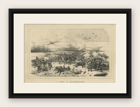 Antique Print of Napoleon Wars of the Battle of 4 November 1812, 1845, shown framed
