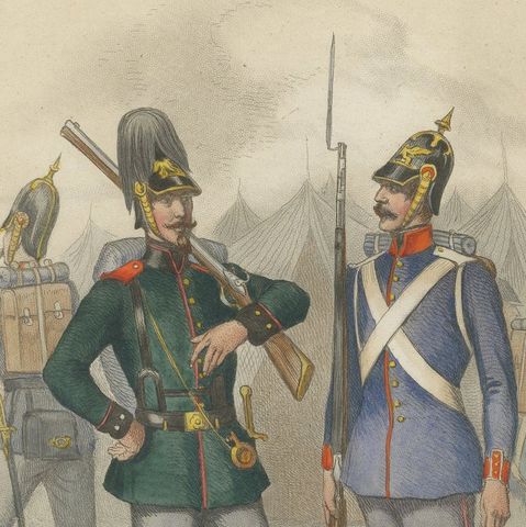Military Costumes of Baden, Fusilier, Sharpshooter & Grenadier, c.1830–1840, close-up 6