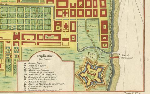 Cape of Good Hope, Fort and City Plan, French Colonial Map, c.1765, close-up 2