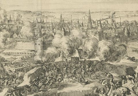 Rare Print of the Siege of Doornik Between the English and French Armies, c.1680, close-up 1