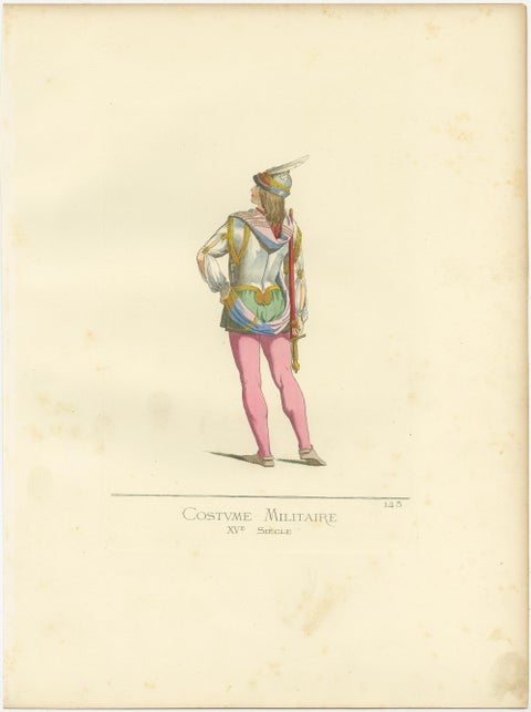 Antique Print of a Military Costume by Bonnard, 1860, view 3