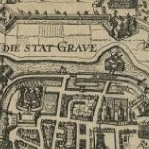Antique Plan of Grave, The Netherlands, Showing the Siege of Grave in 1602, close-up 1