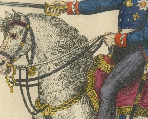 Field Marshal Blücher with Drawn Saber on a Gray Horse, 1815, close-up 2