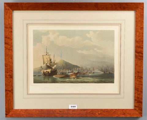 Naval Battle Lithographs in Frame– Etna and Palermo Engagements of 1676, Schotel, view 4
