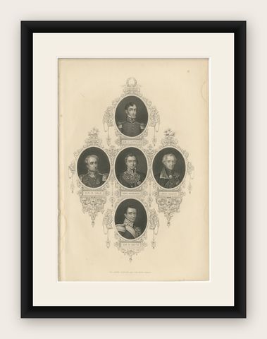 Antique British Military Portrait Print, Sikh War Generals, c.1850, shown framed