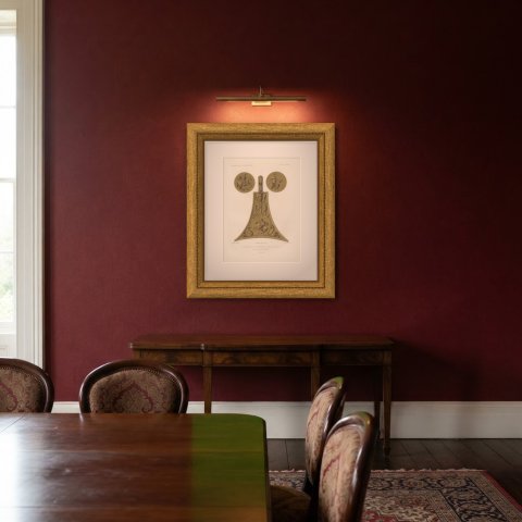 Powder Flask of the Emperor Charles the Fifth, Antique Print, 1851, shown framed in a room