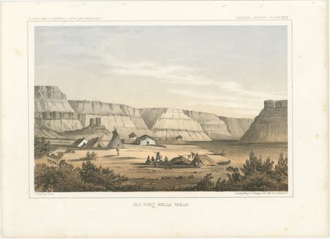 Original Antique Tinted Lithograph of Old Fort Walla Walla in Washington, 1856, view 2