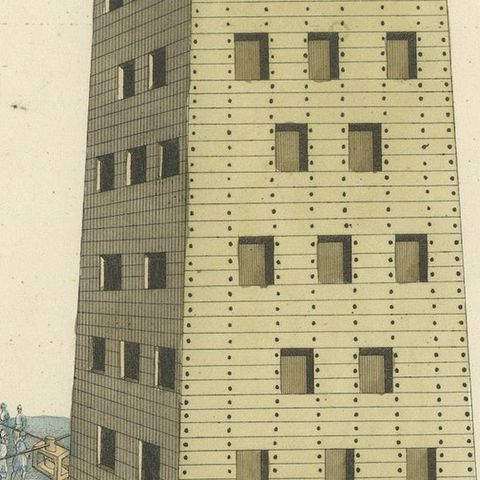 19th-Century Hand-Coloured Lithograph of a Medieval Siege Tower in Action, close-up 4