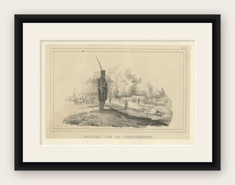 Antique Print of Moscow During the Fire of Moscow in Napoleon Wars, Russia, 1845, shown framed