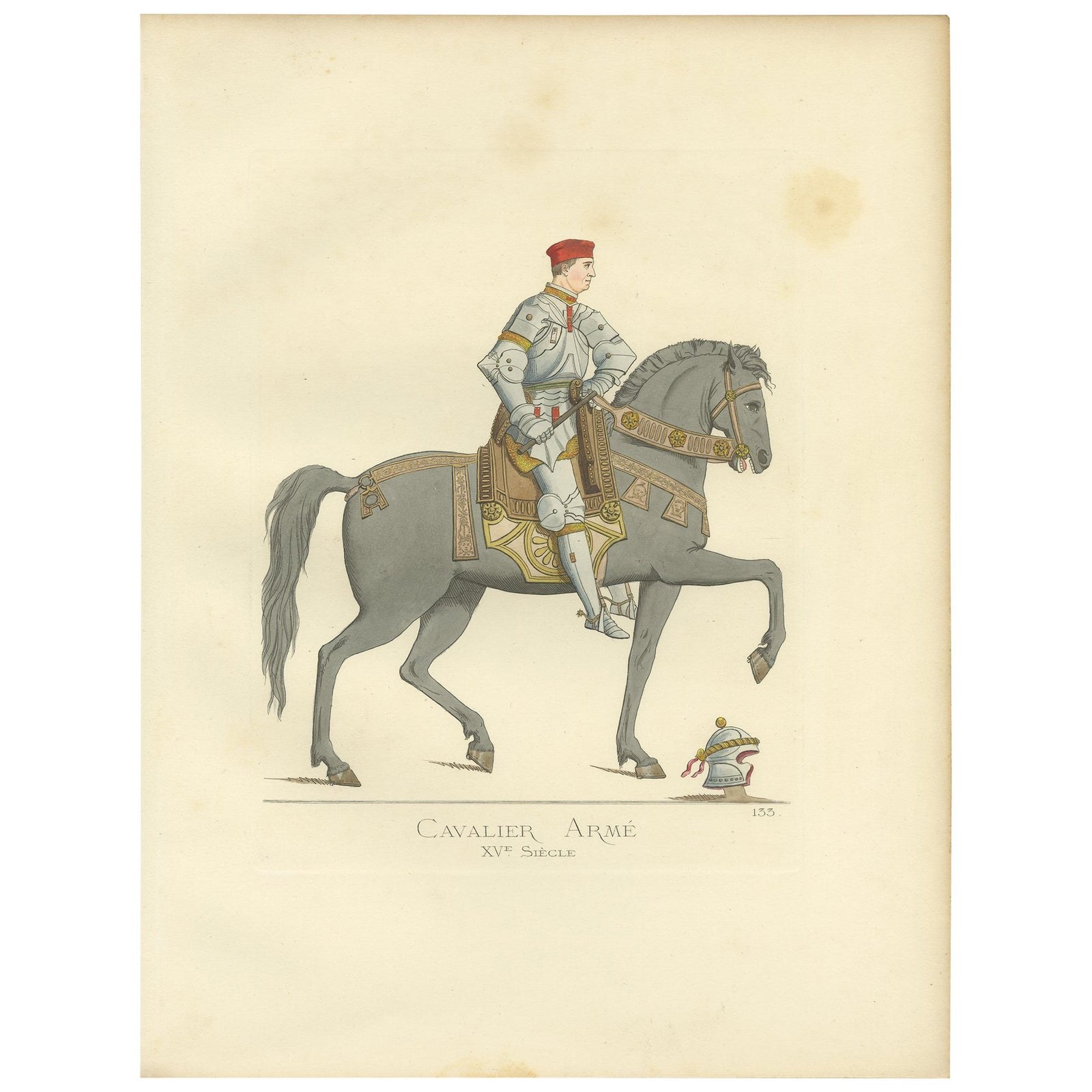 Antique Print of a Cavalry Soldier, Italy, 15th Century, by Bonnard, 1860
