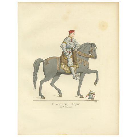 Antique Print of a Cavalry Soldier, Italy, 15th Century, by Bonnard, 1860