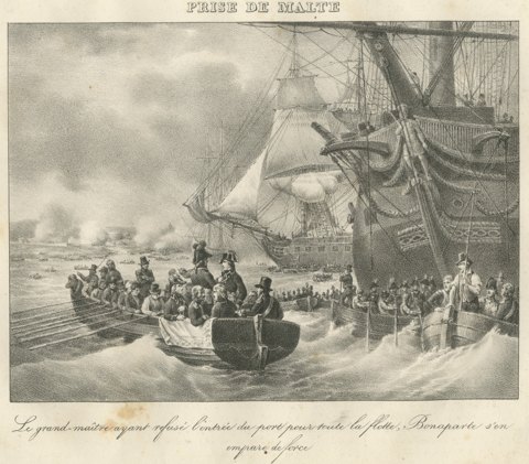 The Taking of Malta, Grand Master Refuses, Antique Madou Lithograph, 1827