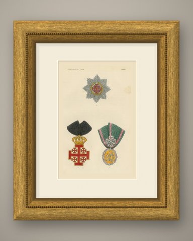 Holy Land and Tunis, Jerusalem Cross and Tunisian Badge, Plate LXXXII, 1844, shown framed