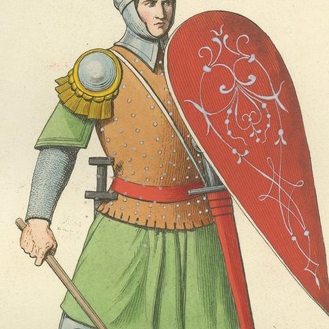 Antique Print of an Infantry Soldier, Italy, 14th Century, by Bonnard, 1860, close-up 2