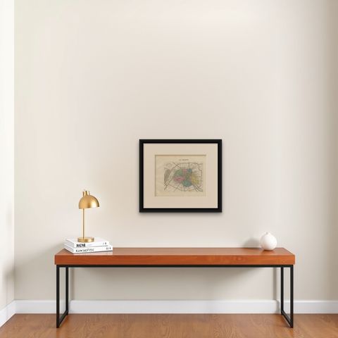 Antique Plan of Paris and its Fortified Enceinte, Vuillemin, circa 1860, shown framed on a wall