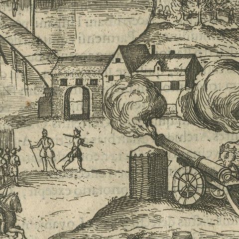 Siege of Kerpen under Duke of Parma, Original Engraving from Baudartius, 1616, close-up 4