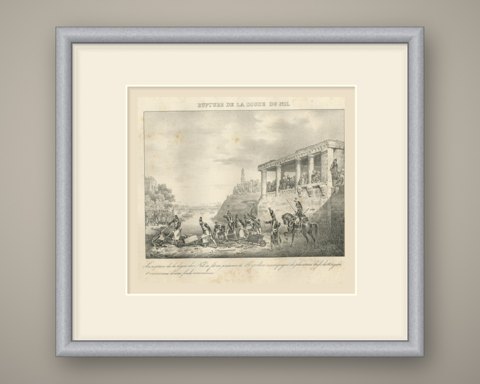 Cutting the Dyke of the Nile, Cairo, Antique Madou Lithograph, 1827, shown framed