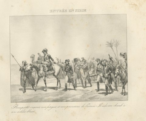 Entry into Syria, Bonaparte Gives Up His Horse, Antique Madou Lithograph, 1827