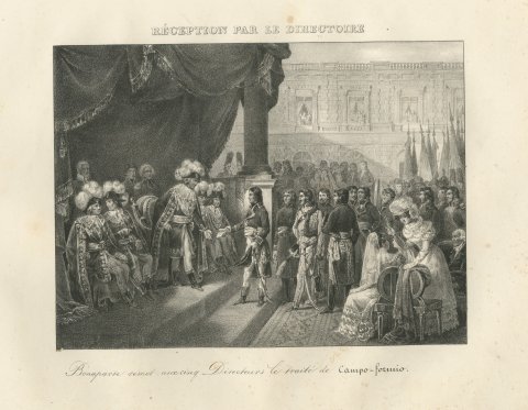Reception by the Directory, Campo Formio, Antique Madou Lithograph, 1827