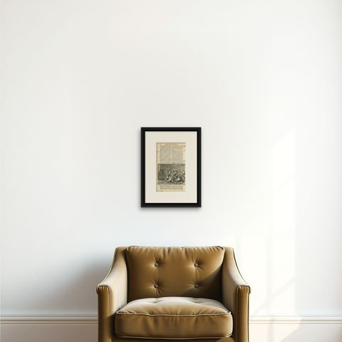 Antique Print of Portugese Soldiers Murdering Ceylon Dignitaries, circa 1672, shown framed on a wall