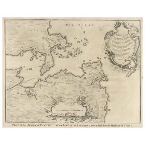 Antique Print of the Battle of Camaret in the Nine Years War, Near Brest, France
