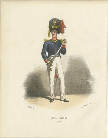 Civic Pride in Uniform: Handcolored Print of a Garde Civique Officer, 1862, view 2