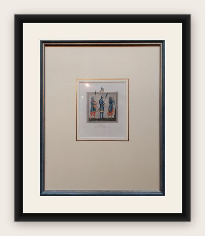 Antique Print of Soldiers of the 11th and 12th Century by Strutt '1842', shown framed