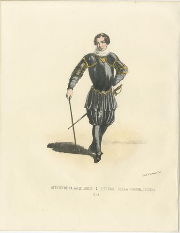 Timeless Authority: Handcolored Print of a Swiss Guard Officer, Plate 39, 1862, view 2