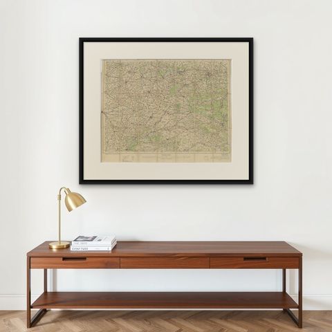 1914 WWI British War Office Map of Arras, Amiens and Reims, Edward Stanford, shown framed on a wall