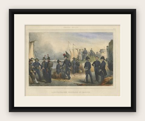 Handcolored Antique Print of the Marine Administration of the Belgium Army, 1833