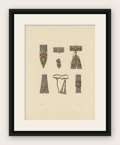 Antique Print of a Sword Belt with Decorations by Hefner-Alteneck '1890', shown framed