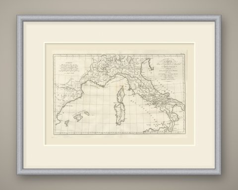 Hannibal's March into Italy, d'Anville Map for Rollin's Roman History, 1818, shown framed