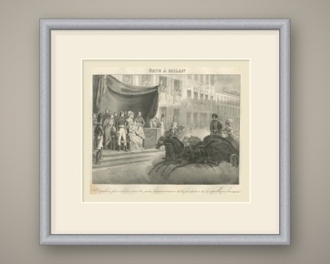 Festival at Milan, the Chariot Race, Antique Madou Lithograph, 1827, shown framed