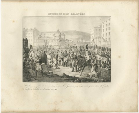 Lyon Rebuilt, the Place Bellecour, Antique Madou Lithograph, 1827, view 2