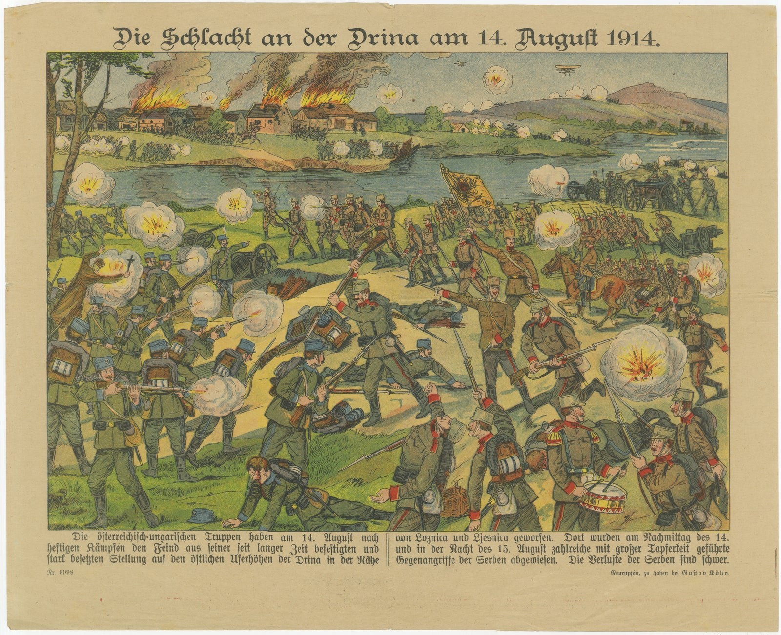 Battle of the Drina, 14 August 1914, Austro-Serbian Front, WWI Color Print