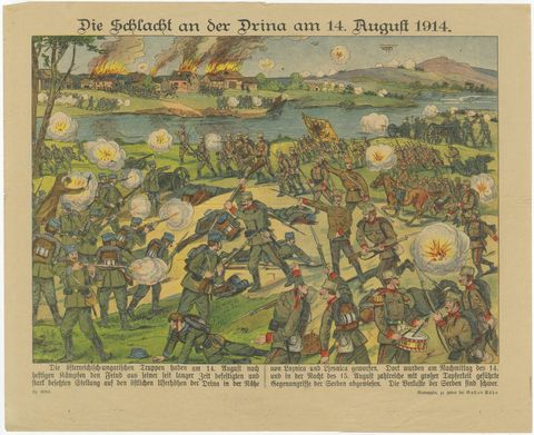 Battle of the Drina, 14 August 1914, Austro-Serbian Front, WWI Color Print