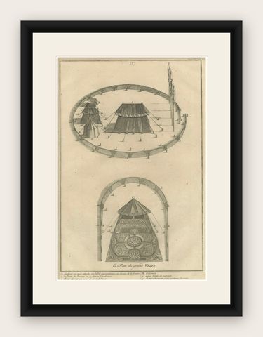 Ottoman Military Encampment, The Grand Vizier’s Tent, 1734 Engraving, shown framed