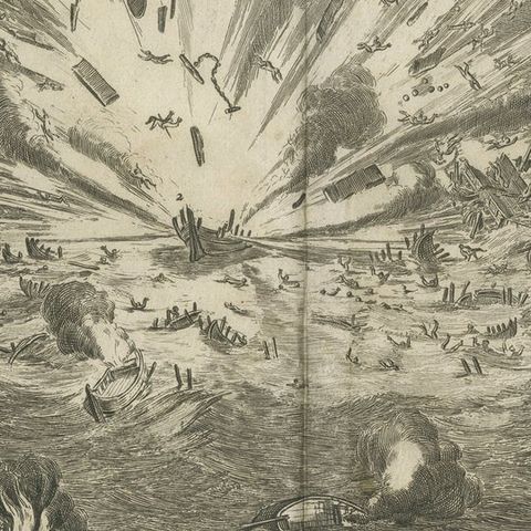 Explosion of a Pontoon Bridge at the Siege of Antwerp (1585) by Coenraet Decker, close-up 4