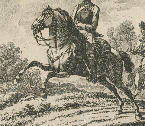 Original Engraving of Austrian Soldiers on Horseback, 1812, close-up 1