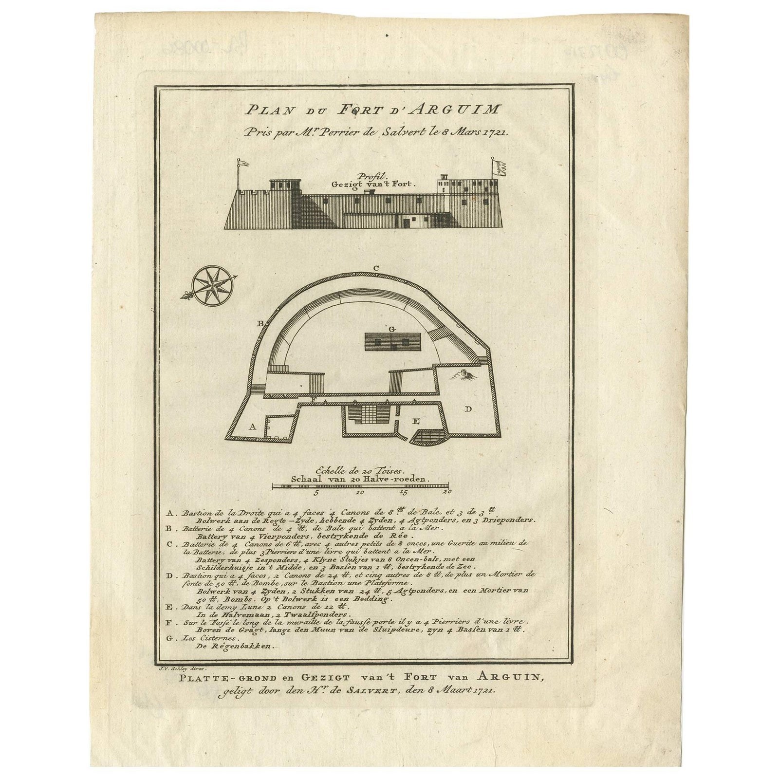 Antique Print of the Fortress of Arguin 'Mauritania, Africa, circa 1747