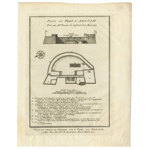 Antique Print of the Fortress of Arguin 'Mauritania, Africa, circa 1747