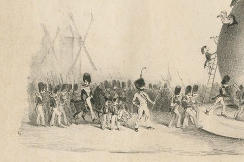 Dutch Troops Winter Quarters in a Cheese, Rare Belgium 1830 Satirical Cartoon, close-up 1