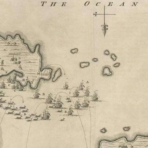 Antique Print of the Battle of Camaret in the Nine Years War, Near Brest, France, close-up 3
