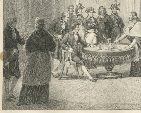 The Concordat, the First Consul and Prelates, Antique Madou Lithograph, 1827, close-up 1