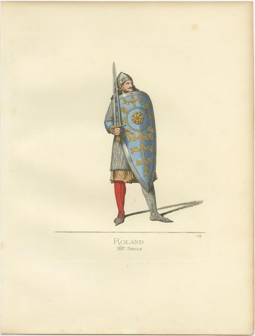 Antique Print of Roland, a Frankish Military Leader, by Bonnard, 1860, view 2