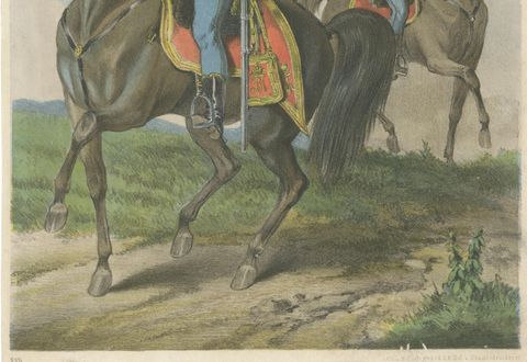 Antique Print, Hungarian Hussars on Horseback, Military Uniforms, 1858, close-up 2