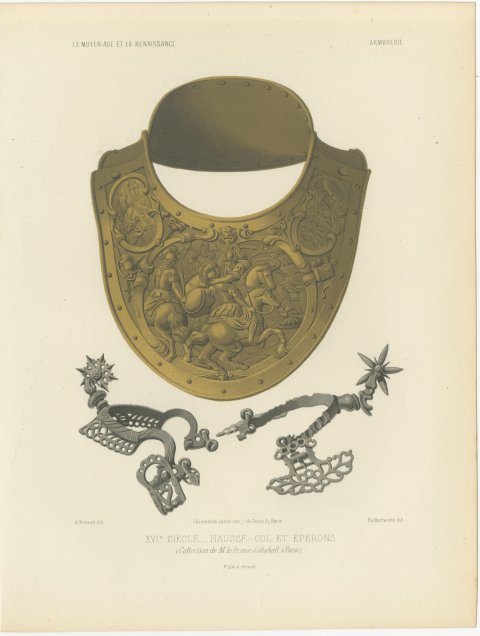 Sixteenth Century Gorget and Spurs, Soltykoff Collection, Antique Print, 1851, view 2