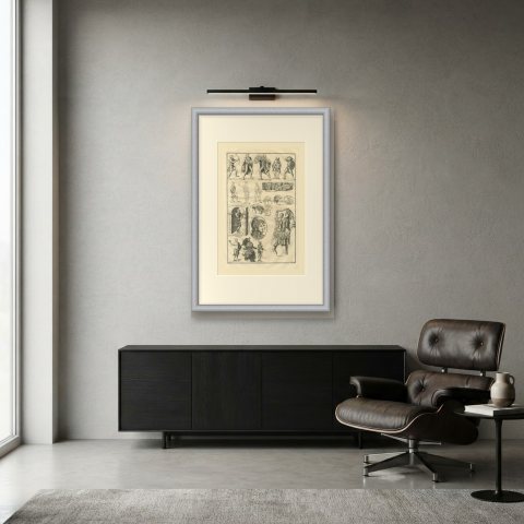 Barbarian Warriors of the Antonine Column, Helmets and Gems, 1722, shown framed in a room