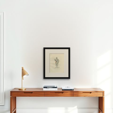 Antique Print of Guillaume de Bibra in Military Costume by Bonnard, 1860, shown framed on a wall